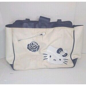 Vintage 2007 Sanrio Hello Kitty Tote Bag Navy Blue White Faux Leather Purse READ